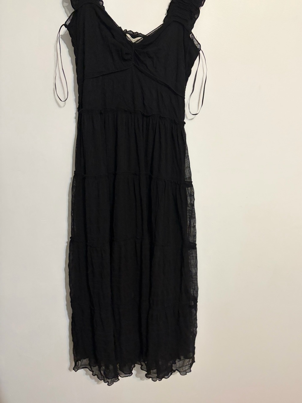 Max Studio Black Tiered Maxi Dress with Tie Straps